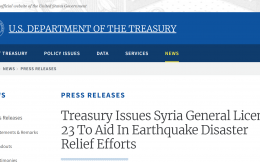 Breaking: Finally, U.S. half listens to International Communities’ Cries to Lift Inhumane Syria Sanctions | Treasury Issues Syria General License 23 To Aid In Earthquake Disaster Relief Efforts for 180 days.